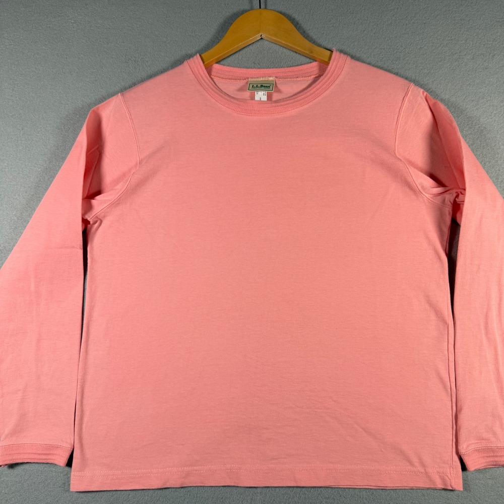 Vintage LL Bean Womens Pink Long Sleeve Cotton T-Shirt Crewneck Size M 10-12